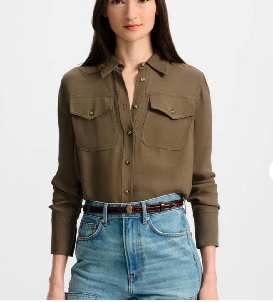New Veronica Beard Pepper Blouse Army Utility Green Size 0 / Xs